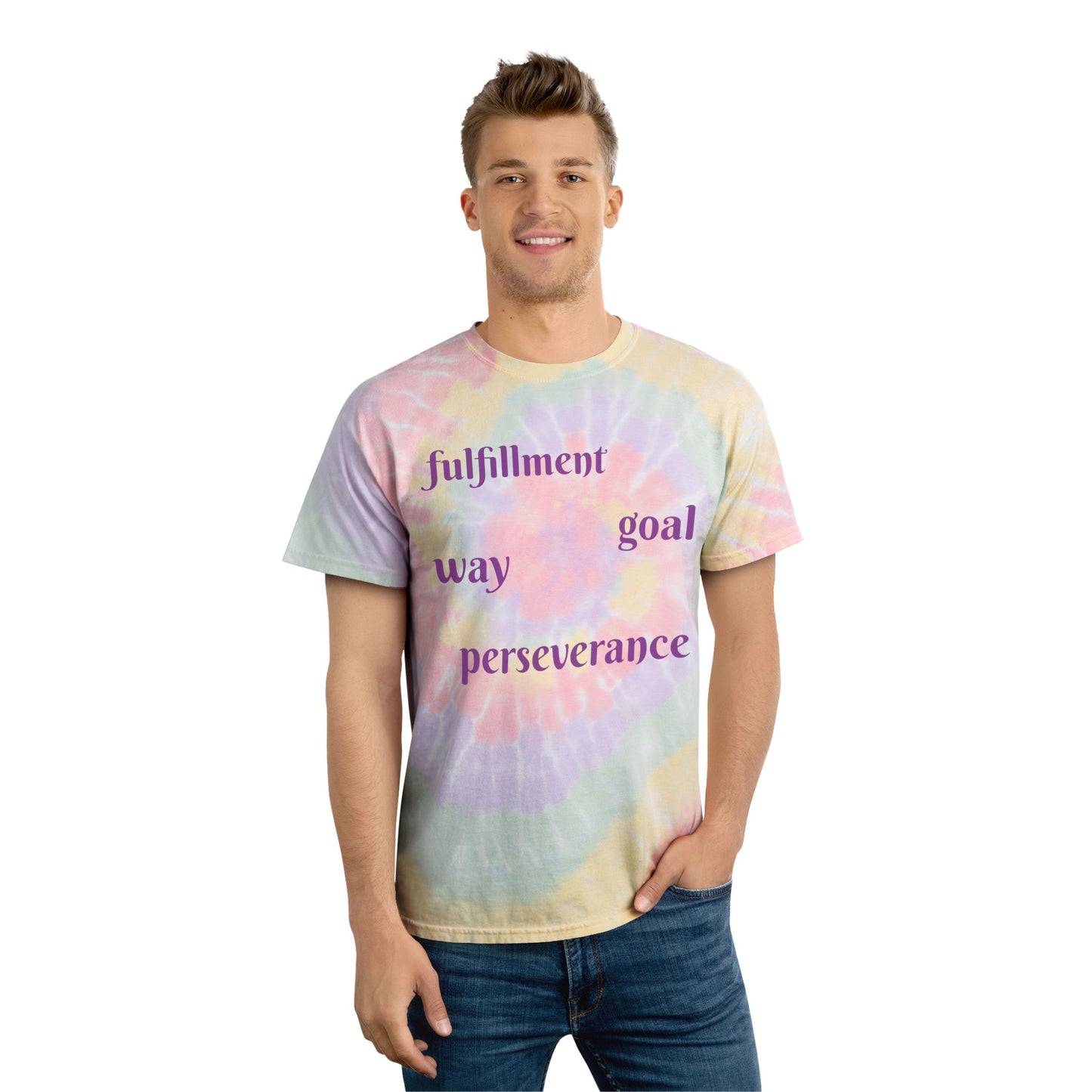 Spiral Tie-Dye Tee with Inspirational Quotes - Fulfillment, Goal, Perseverance, way