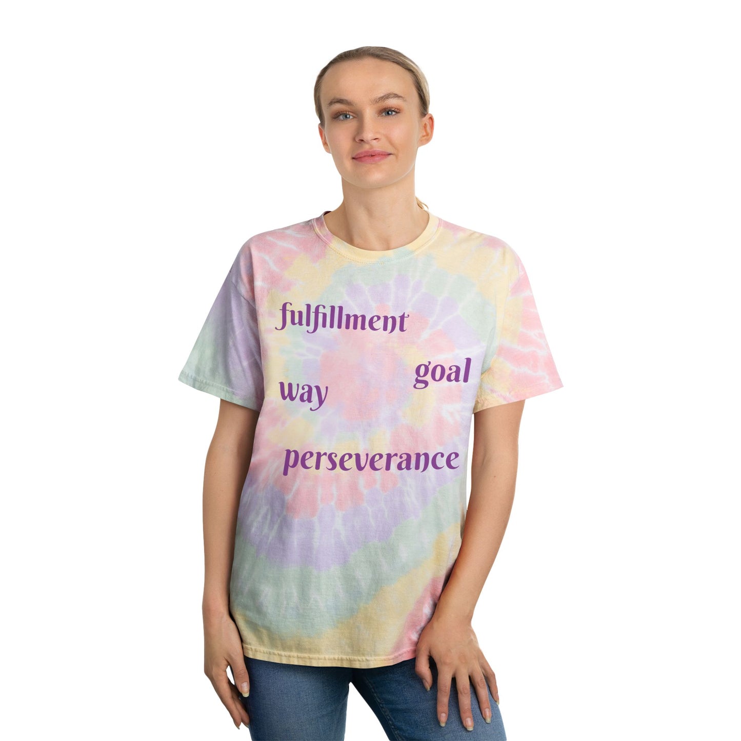 Spiral Tie-Dye Tee with Inspirational Quotes - Fulfillment, Goal, Perseverance, way